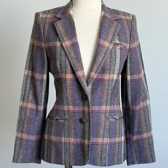 VTG Retro Prep Wool Plaid Blazer Womans 8 Preppy New England Old Money Mod - Picture 2 of 10
